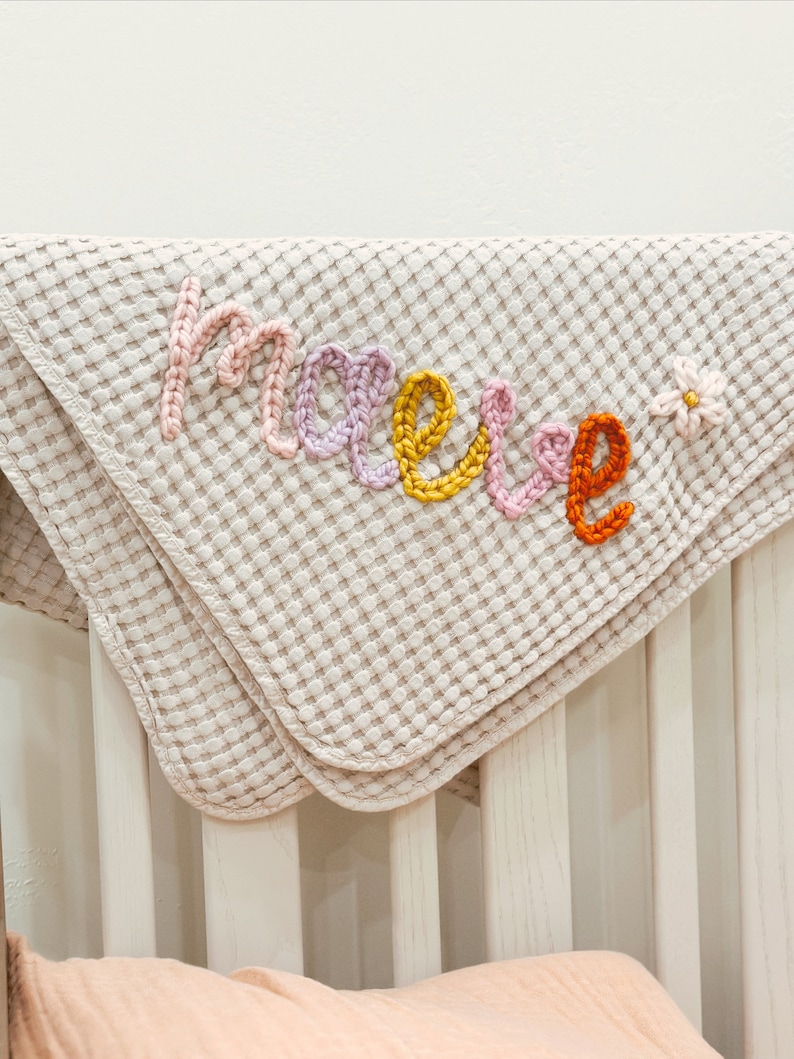 Hand Embroidered Personalized Blanket for Hospital Custom Embroidered Baby Blanket Baby Announcement Unique Baby Gift image 1