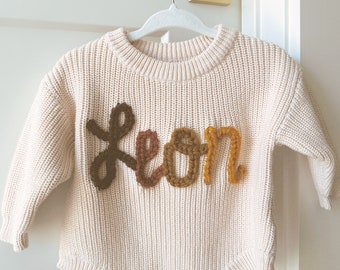 Romper suéter de punto bordado a mano para bebé niño / traje de hospital / suéter personalizado / traje de hito / suéter de 1er cumpleaños y recuerdo