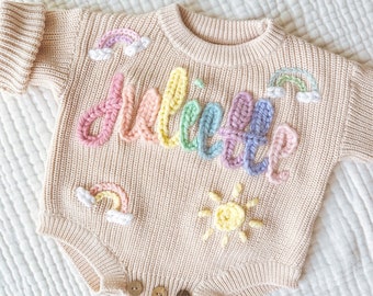 Rainbow Baby Announcement | Handmade Rainbow Baby Sweater | Hand Embroidered Sweater  | Rainbow Baby | Birth Announcement Onesie