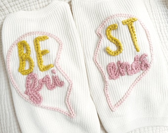 Best Friends Matching Hand Embroidered Knit Sweater for Toddlers or Twins | Sibling Outfits | BFF Set