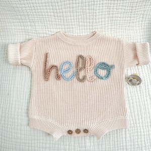 Hand Embroidered Gender Neutral Baby Sweater for Hospital Outfit | Custom Embroidered Sweater | Baby Announcement