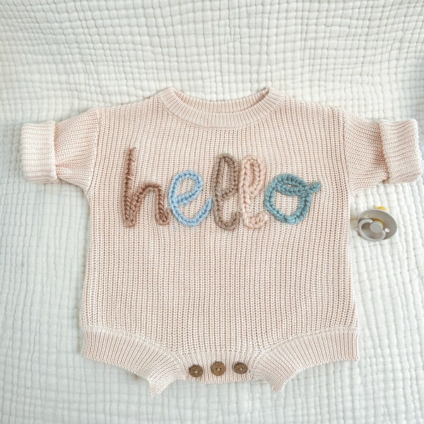 Hand Embroidered Gender Neutral Baby Sweater for Hospital Outfit | Custom Embroidered Sweater | Baby Announcement