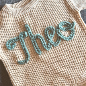 Hand Embroidered Knit Sweater Romper for Babies Baby Hospital Outfit Custom Sweater Milestone Outfit 1st Birthday Sweater & Keepsake image 6