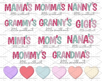 Bundle Mama's Little Sweetheart Png, Custom Valentine Kid Name, Valentine's Day png, Mama Valentine Png, Grandma Gift, Mom Heart Sublimation