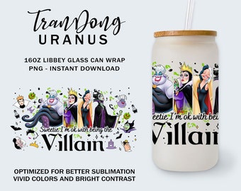 Envoltorio de lata de vidrio de 16 oz de Villain Gang (Png), vaso de 16 oz de villanos malvados de Halloween (Png), envoltorio de lata Libbey de 16 oz, club de brujas malas (Png), temporada espeluznante