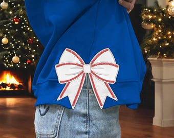 Baseball Side Bow Appliqué Sweatshirt Design for Machine Embroidery Classic Bow Heirloom bow satin stitch applique embroidery design file