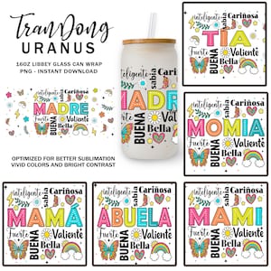 Bundle Madre 16oz, boîte de conserve en verre de 16 oz, emballage de boîte de conserve espagnol Mama, floral Madre Png, boîte de conserve en verre Happy Mother's Day, Latina Mom Png, cadeau pour maman