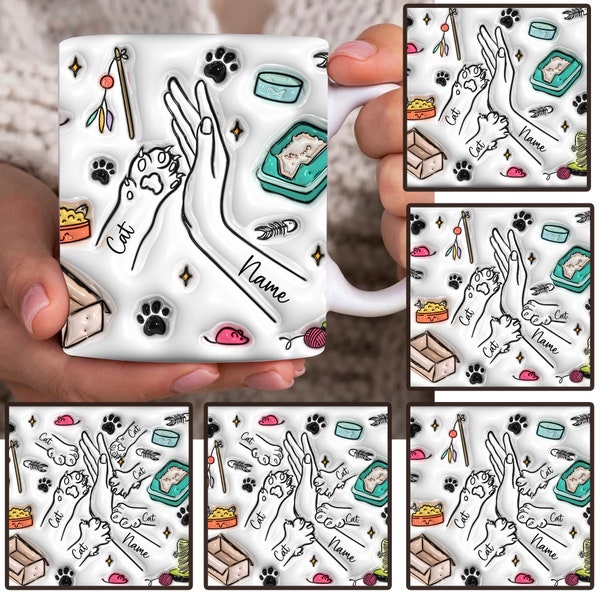 Gepersonaliseerde moeder en hond High Five Hand 3D opgeblazen effect mok ontwerp, hond moeder koffiemok, pootafdruk 11oz mok, Moederdag Png, dierenliefhebber