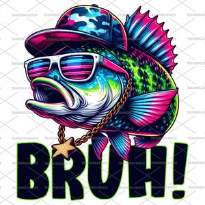 Hooker de fin de semana PNG, pez colorido neón, pesca divertida png, pez en gorra hacia atrás, día del padre, diseño de pesca para niños, sublimación de pesca de lubina