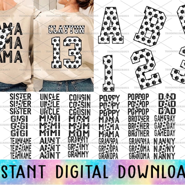 Bundle Personalized Soccer Mama Png, Soccer Team Png, Mom Lightning Bolt, Gift For Player, Soccer Number And Alphabet Png, Soccer Game Day