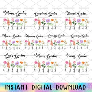 Bundle Personalisierte Omas Garten Png, Geburtsmonat Blumen Png, Aquarell Blumen Png, Mama Geschenk, Muttertag Png, Diy Birth Month Flower