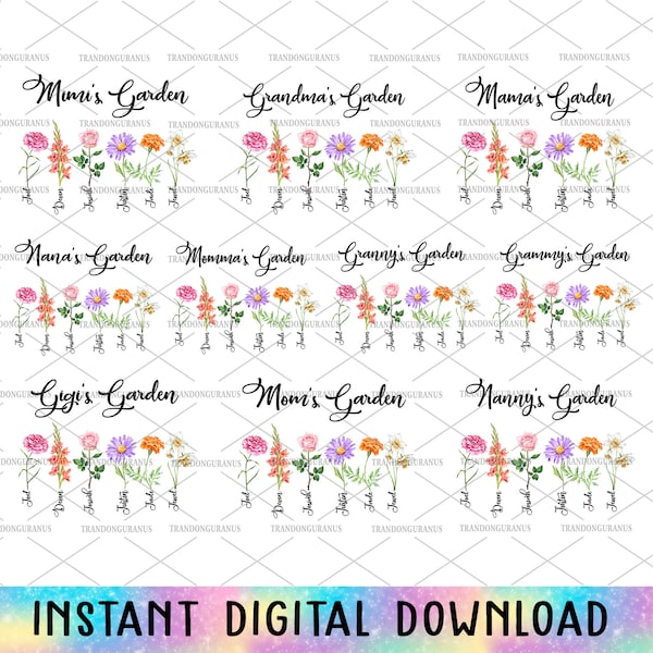 Bundle Personalized Grandma's Garden Png, Birth Month Flowers Png, Watercolor Floral Png, Mom Gift, Mother's Day Png, Diy Birth Month Flower