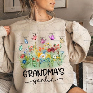 Aangepaste oma's tuin png, Moederdag png, aquarel bloemen png, aangepaste naam kinderen en vlinder png, mama's tuin png, cadeau voor moeder