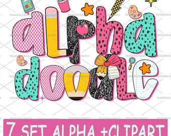 Teacher Alphabet Doodle Set Png Bundle, A-Z Doodle Letters PNG, Individually Saved Letters, Teacher Occupation Doodle Alpha, Digital File