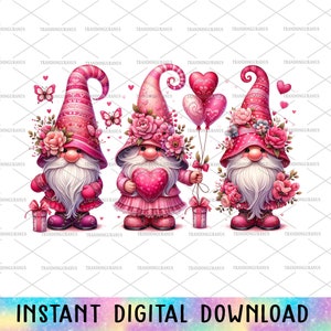 Pink Valentines Gnomies Png, Grome Lover Png, Valentijn Cadeau, Gnomies Png Sublimatie Design, Happy Valentine's Day png, Heart Gnomes Png