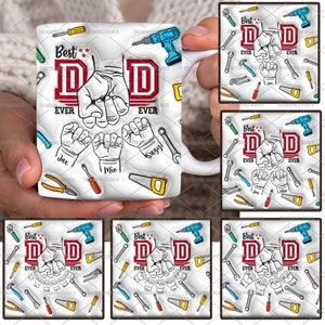 Bundle Custom Best Dad Ever 11oz Tasse, bis zu 6 Kinder halten Papas Hand mit 3D-Effekt, Kaffeetasse zum Vatertag, Tasse mit Fauststoß an der Hand des Papas