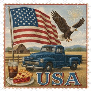 Sello de Estados Unidos (Png), 4 de julio vintage (Png), Bandera estadounidense de camión retro (Png), Día de la Independencia (Png), Diseño patriótico de sublimación