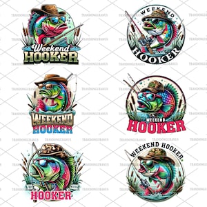 Bundel Weekend Hooker PNG, Neon Kleurrijke Vissen, Grappige Vissen Png, Vis in achterwaartse dop, Vaderdag, Kindervissen Ontwerp, Bass Fishing Png