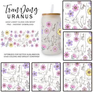 Bundel Custom Holding Mom's Hand 16oz Libbey Can Glass Png, Oma's Hand, Mama Floral Tumbler Png, Moederdag Floral 16oz Can Glass Wrap