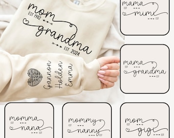 Bundle Custom Mom Grandma Est Year Svg, Retro Mama Svg, Grandma Est Sweatshirt, Mama With Kid Name on Sleeve, Mother's Day Svg, Gift For Mom