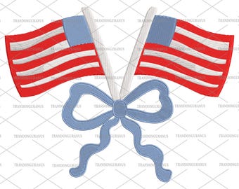 Coquette America Flag Bow Embroidery Pattern, 4th of July Embroidery Files, Patriotic Flag Shirt, Red White And Blue Embroidery 6 Sizes
