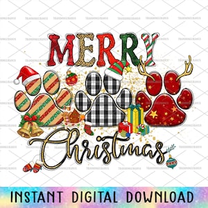 Joyeux Noël Png, Paw Print Png, Christmas Design, Santa Hat, Cadeau de Noël pour les amoureux des chiens, Dog Mom Png, Christmas Dog Png, Téléchargement numérique