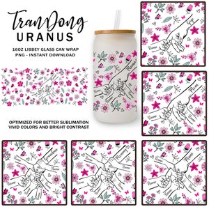 Bundel Custom Holding Mom's Hand 16oz Libbey Can Glass Png, Oma's Hand, Mama Floral Tumbler Png, Moederdag Floral 16oz Can Glass Wrap