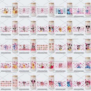 Paquete de 25+ envoltorios de vidrio de 16 oz con dibujos animados de San Valentín, feliz día de San Valentín, vaso de San Valentín con corazón mágico, vaso de vidrio de 16 oz Libbey para pareja, PNG