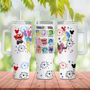 Hoy me siento 40oz Quencher Tumbler Png, Personajes Vaso de café, Salud mental, Terapia del habla, Emociones de dibujos animados Amigos 40oz Tumbler Wrap