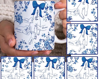 Bundel aangepast tot 6 kinderen met moederhand mokomslag png, Moederdag bloemen, oma's hand vasthouden, coquette mama bloemen mok 11 oz