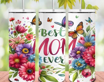 Best Mom Ever 20oz Skinny Tumbler Png, Mom Floral 20oz Tumbler Sublimation, Watercolor Flower Tumbler Design, Mother's Day Tumbler Wrap Png