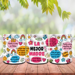 Best Madre Ever Png, 3D-aufgeblasene, 313 ml große Tasse zum Muttertag, 3D-Puff-Kaffeetasse, Best Mom Ever Png, 11oz-Tasse, Geschenk für Mutter, Sublimationsdesign