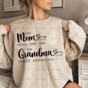 Custom First Mom Now Vovó Svg, Mom Love Svg, Mama Svg, Vovó e Ano Moletom, Vovó Coração Svg, Feliz Dia das Mães, Presente para a Mãe