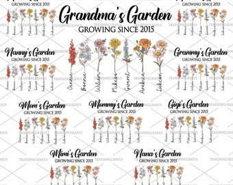 Bundle Custom Grandma's Garden Growing Since Png, Mother's Day Png, Custom Kids Name, Birth Month Flowers Png, DIY Birth Month Flower Png