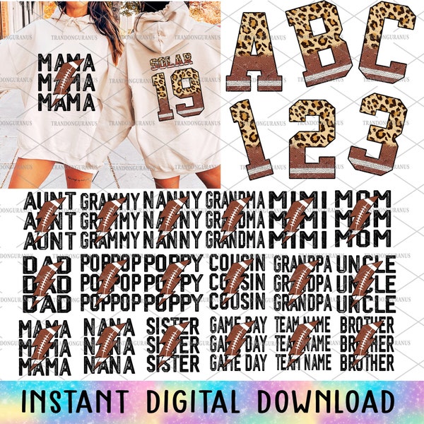 Bundle Custom Football Mama Png, Mom Lightning Bolt Png, Football Game Day, Mother's Day Png, Football Number And Alphabet,Leopard Sport Mom