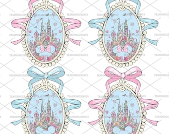 Watercolor Magical Castle  Coquette Bow Png, Magical Kingdom Png, Vacation Png, Family Trip 2026 Png, Cartoon Pink Ribbon Png, Princess Png
