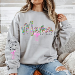 Pacote de nomes de mães e filhos personalizados na manga PNG, Preepy Mama PNG, Melhor presente para mãe, Design de camiseta Mama EST 2025, Fonte incluída