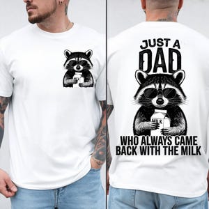 Nur ein Vater, der immer mit der Milch Png zurückkam, Retro Dad Waschbär-Shirt Design, kam mit der Milch Png, lustiger Vatertag Png zurück