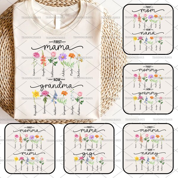 Bundle Custom First Mom Now Grandma Png, Mom's Garden Kids Flower, First Mother's Day, 1st Mother's Day Gift From Baby, Gift For Mom Png