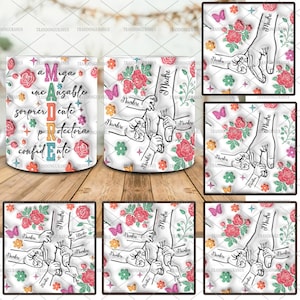 Mug personnalisé avec effet gonflé 3D Tenant la main de maman, vous tenez nos mains, tasse espagnole fête des mères png, conception de sublimation de tasse Madre 11 oz