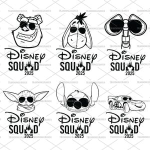 Bundle Cartoon Character Svg, Family Trip 2025 Svg, Squad Svg, Family Vacation Svg, Magical Kingdom Svg, Vacay Mode Svg, Files For Cricut