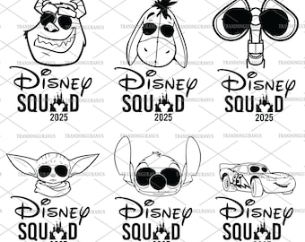 Paquete de personajes de dibujos animados SVG, Viaje familiar 2026 SVG, Escuadrón SVG, Vacaciones familiares SVG, Reino mágico SVG, Modo vacaciones SVG, Archivos para Cricut