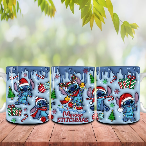 Joyeux Noël tasse à café Png, 3D gonflé Noël dessin animé tasse Wrap Png, 11oz tasse sublimation conception 3D, ambiance de Noël Png, Père Noël