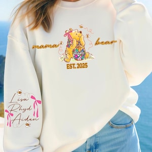 Camiseta personalizada Mama Bear png, Mama Est com nome de criança na manga Png, Presente personalizado para o dia das mães, Dia das mães Png, Mãe personalizada Png