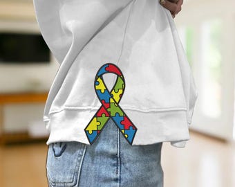 Autism Coquette Bow Side Sweatshirt Design, Autism Awareness Embroidery Design, Puzzle Autism Ribbon, Embroidery Autism Life