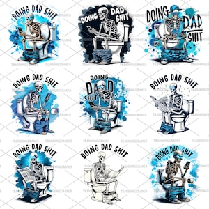 Bundel Funny Dad skelet png, papa grappen png, Vaderdag png, grappige schedel T-shirtontwerp, quote schedel png, sarcastische png, snarky skelet