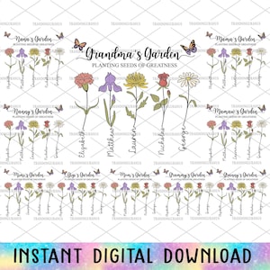 Bundle Benutzerdefinierte Omas Garten Png, DIY Geburtsmonat Blume, Mamas Gartenblume Png, glücklicher Muttertag, Aquarell Blumen, Oma Geschenk
