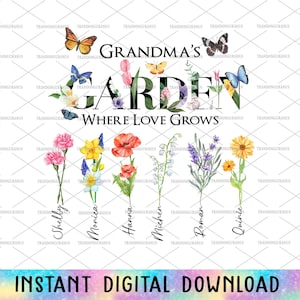 Personalisierte Omas Garten Png, Geburtsmonat Blumen Png, Aquarell Blumen, benutzerdefinierter Name, Diy Geburtsmonat Blume Png, Happy Mother's Day