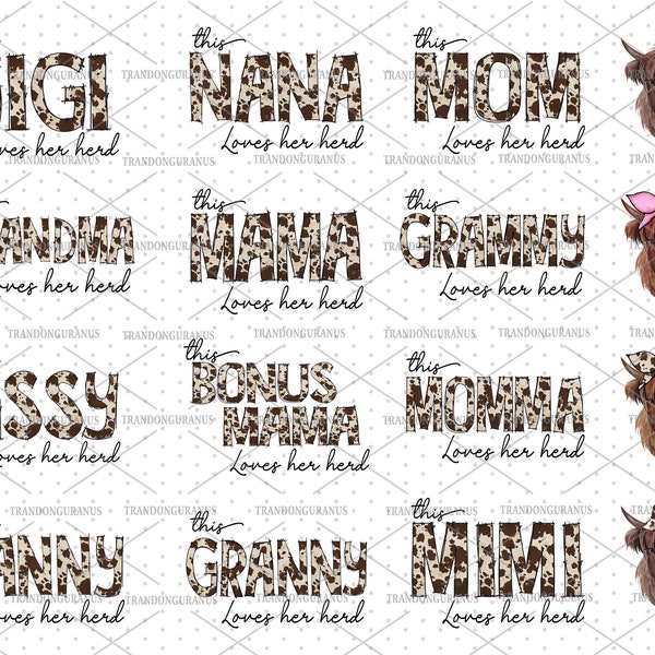 Bundle This Mama Loves Her Herd Png, Western Mama Valentine, Cowhide Mama Loves Her Herd, Valentine's Day Png, Highland Cows Png,Mama Design