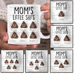 Bündeln Sie benutzerdefinierte 3D-aufgeblasene „Happy Mother's Day“-Tassenverpackungen mit einem Fassungsvermögen von 325 ml, lustige Emoji-Kaffeetasse für kleine süße Kinder im PNG-Format und „Mom's Little Sh*ts“-Emoji-Tassendesign